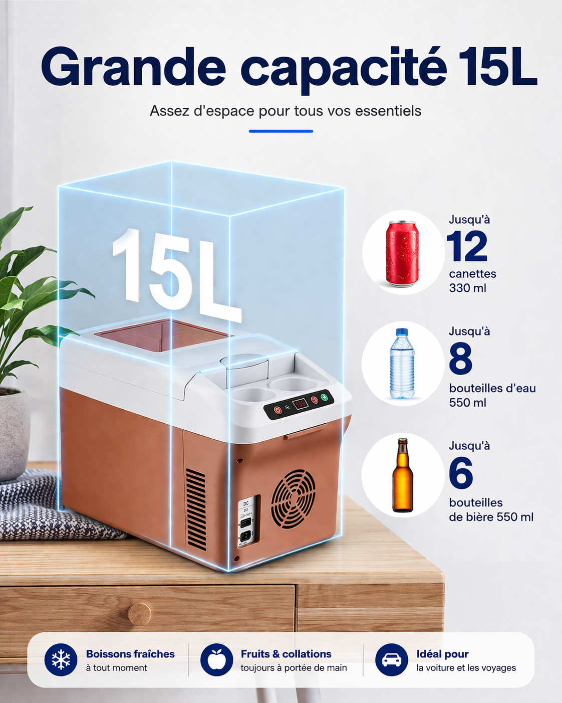PolarRide M20P – Glacière Électrique Portable 15L 12V/120V, Chaud & Froid, Mini Frigo pour Voiture, Camping et Maison