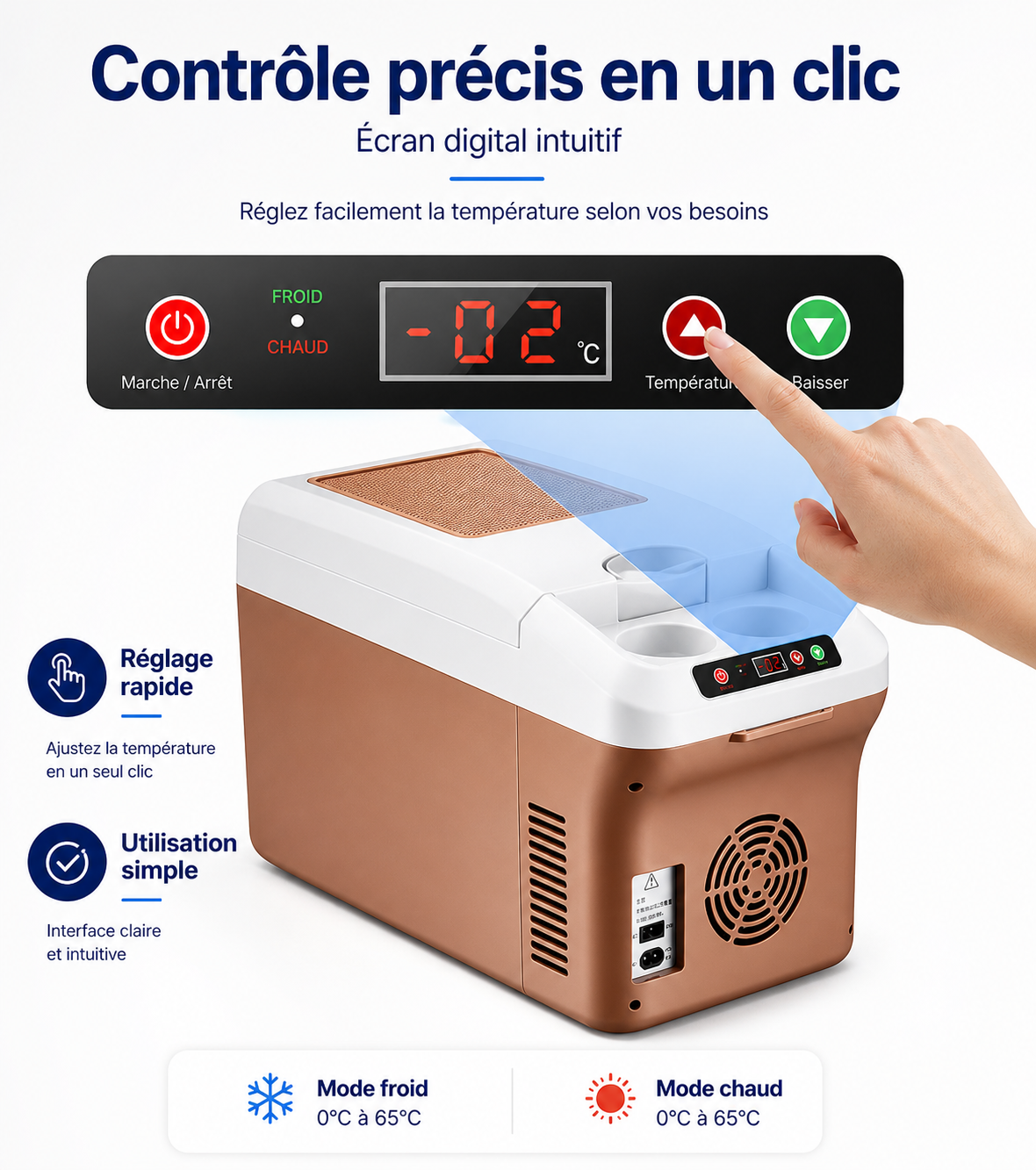 PolarRide M20P – Glacière Électrique Portable 15L 12V/120V, Chaud & Froid, Mini Frigo pour Voiture, Camping et Maison